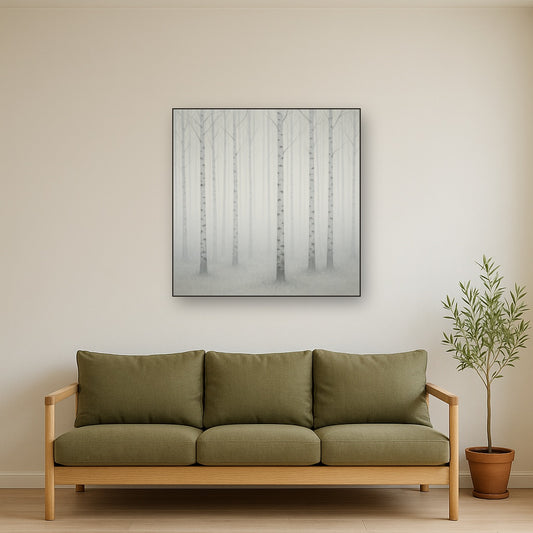 Pale Birch Woodland Silhouette in Whiteout No. 14 Oil Painting - View 2