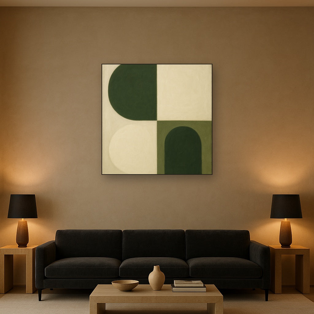 Forest Emerald & Chalk Interlock No. 6 - Modern Fine Art Oil Painting - View 2