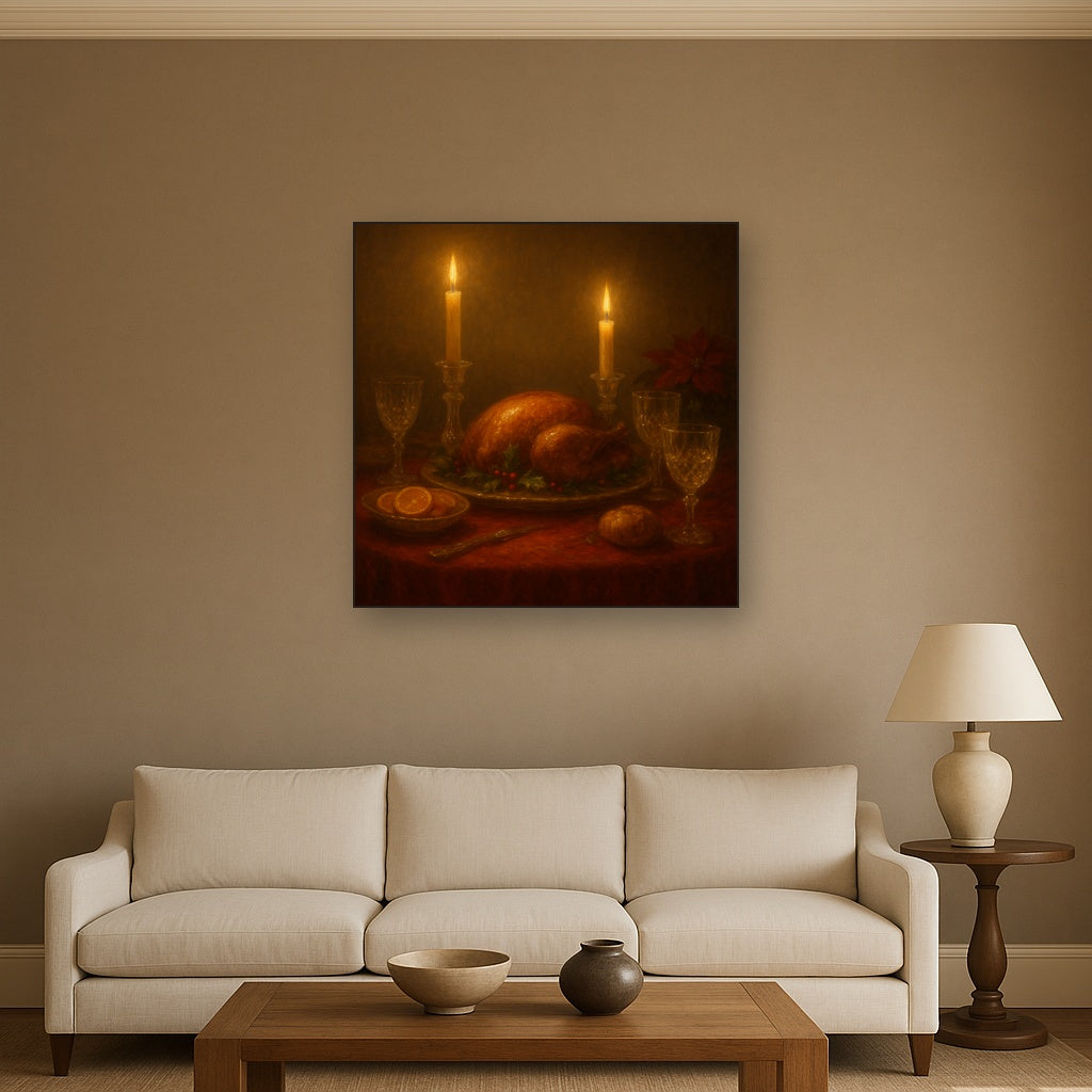 Candlelit Holiday Table & Vintage Glassware No. 8 Oil Painting - View 2