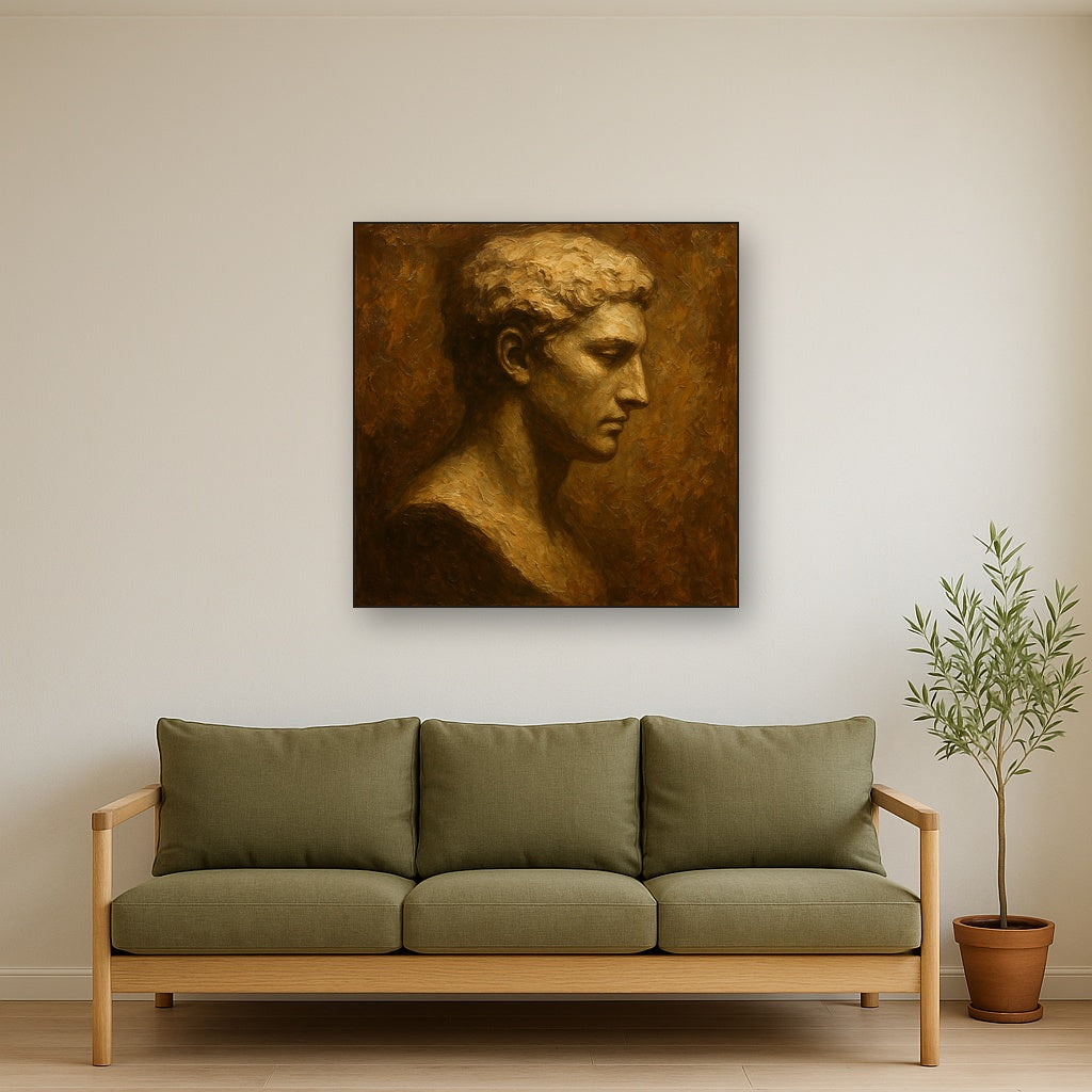 Classical Profile in Light Figurative Oil Painting - Styled in Modern Living Room