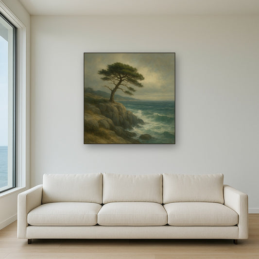 Wild Coastal Pine on Stormy Granite Cliff No. 2 Oil Painting - View 2