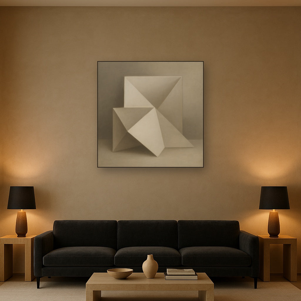 Folded Paper Geometry in Neutral Gradient Shadows No. 13 Oil Painting - View 2