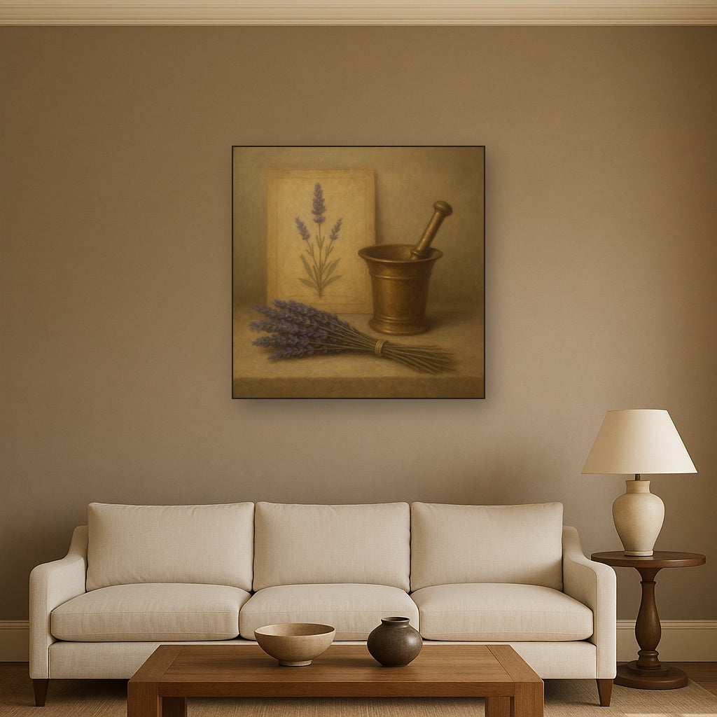 Lavender Herbarium & Mortar Study No. 9 Oil Painting - View 2