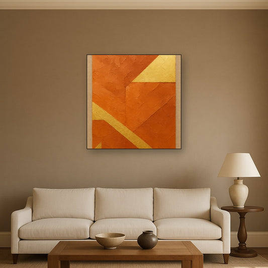 Terracotta & Gilded Leaf Modern Luxury Oil Painting - Styled in Modern Living Room