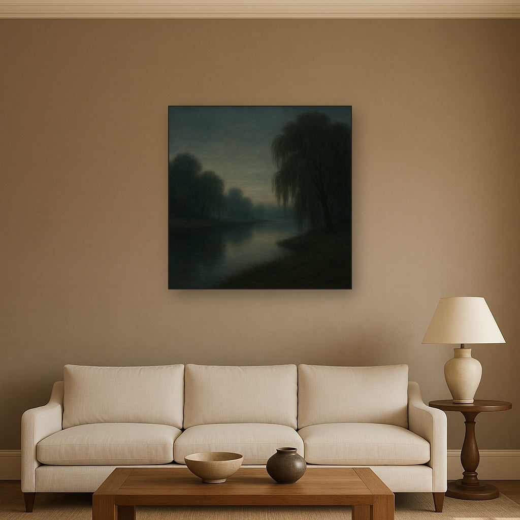 Tranquil Riverbank at Twilight Mist No. 7 Oil Painting - View 2
