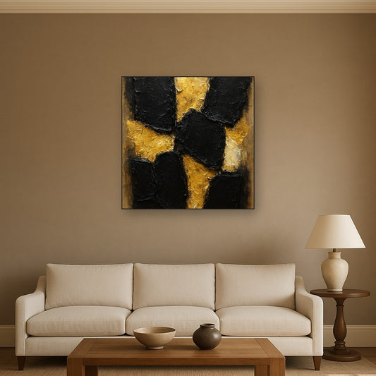 Onyx Slabs & Gilded Edge Luxury Oil Painting - Styled in Modern Living Room