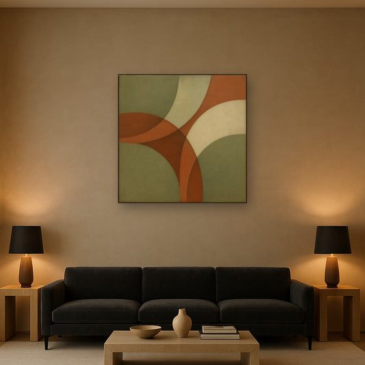 Intersecting Curved Forms in Olive & Rust No. 21 Oil Painting - View 2