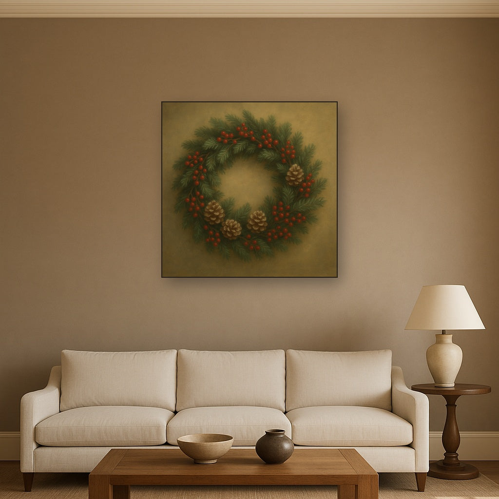 Vintage Holiday Botanical Wreath & Berries No. 6 Oil Painting - View 2