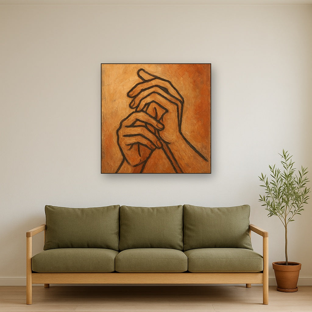 Intertwined Hands Study Line Art Oil Painting - View 2