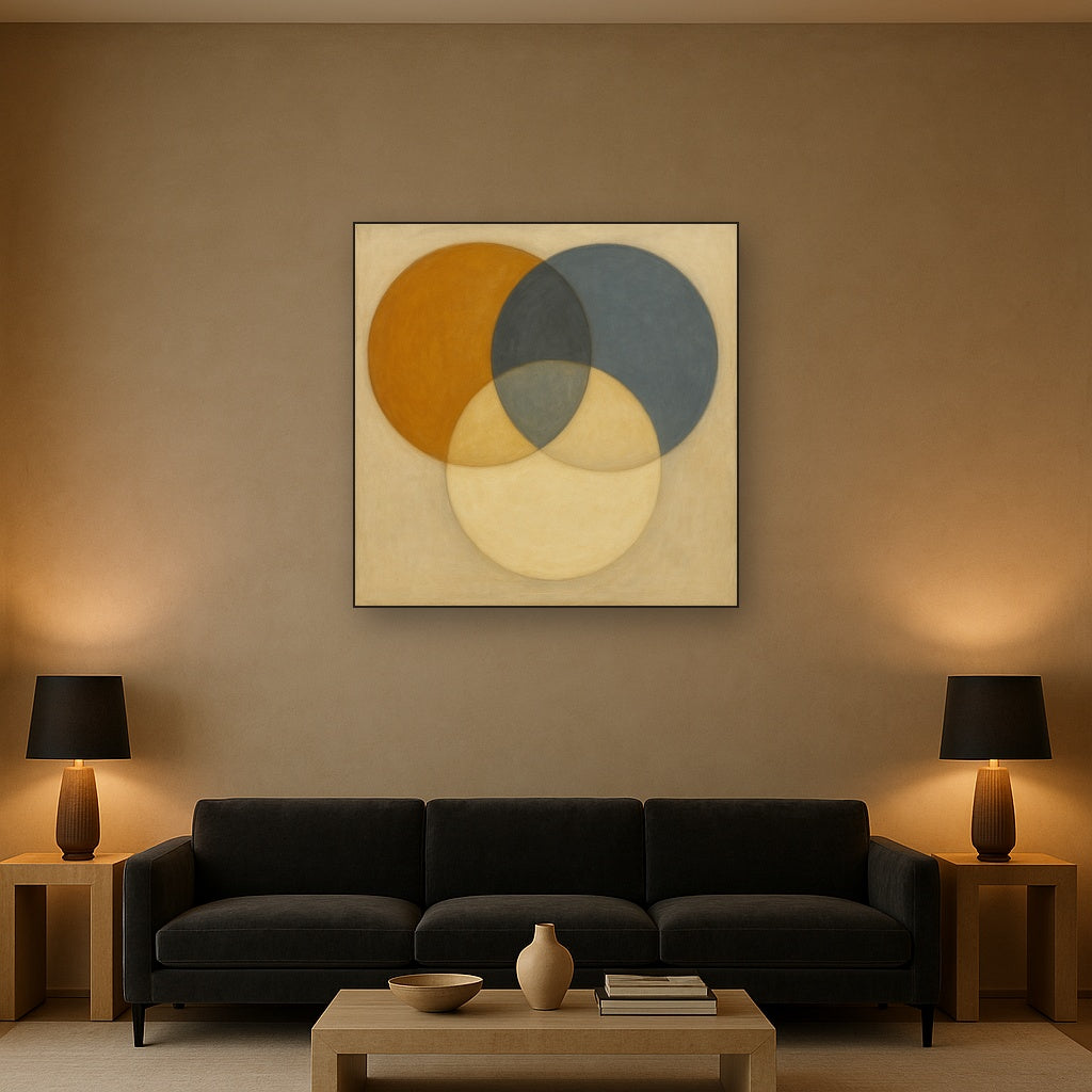 Intersecting Discs in Burnished Ochre & Slate No. 6 Fine Art Oil Painting - View 2