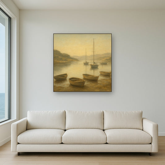 Quiet Fishing Harbor at Morning Low Tide No. 16 Oil Painting - View 2