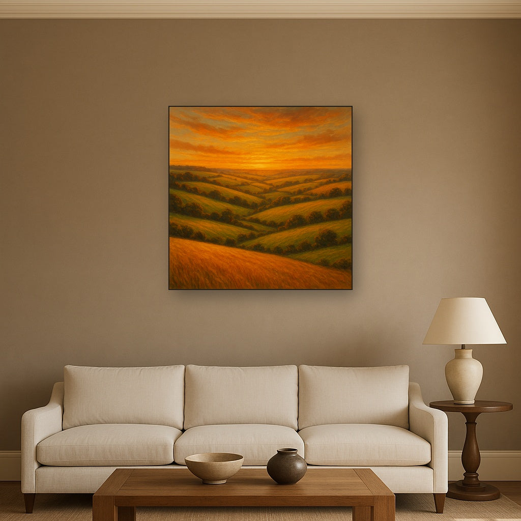 Rolling Pastoral Hills in Warm Golden Sunset No. 6 Fine Art Oil Painting - View 2