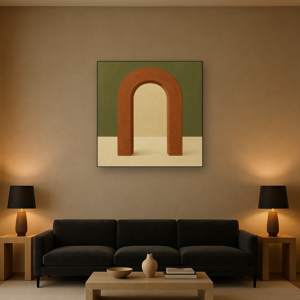 Terracotta Clay & Cream Arch No. 4 - Modern Fine Art Oil Painting - View 2