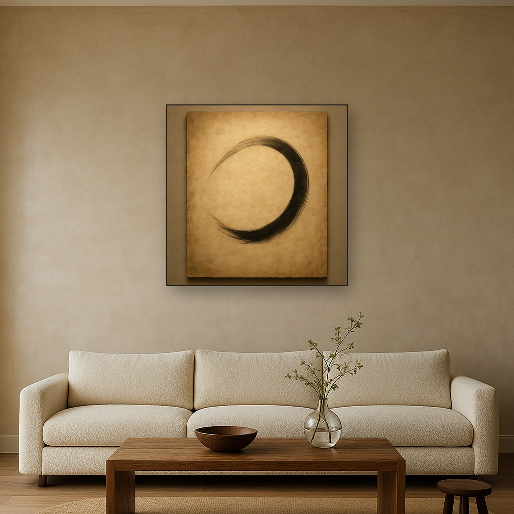 Aged Rice Paper & Charcoal Calligraphic Balance No. 20 Oil Painting - View 2