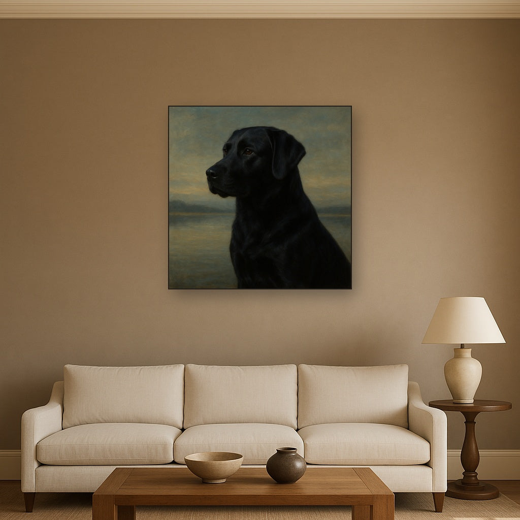 Black Labrador Retriever by Misty Lake Horizon No. 14 Fine Art Oil Painting - View 2