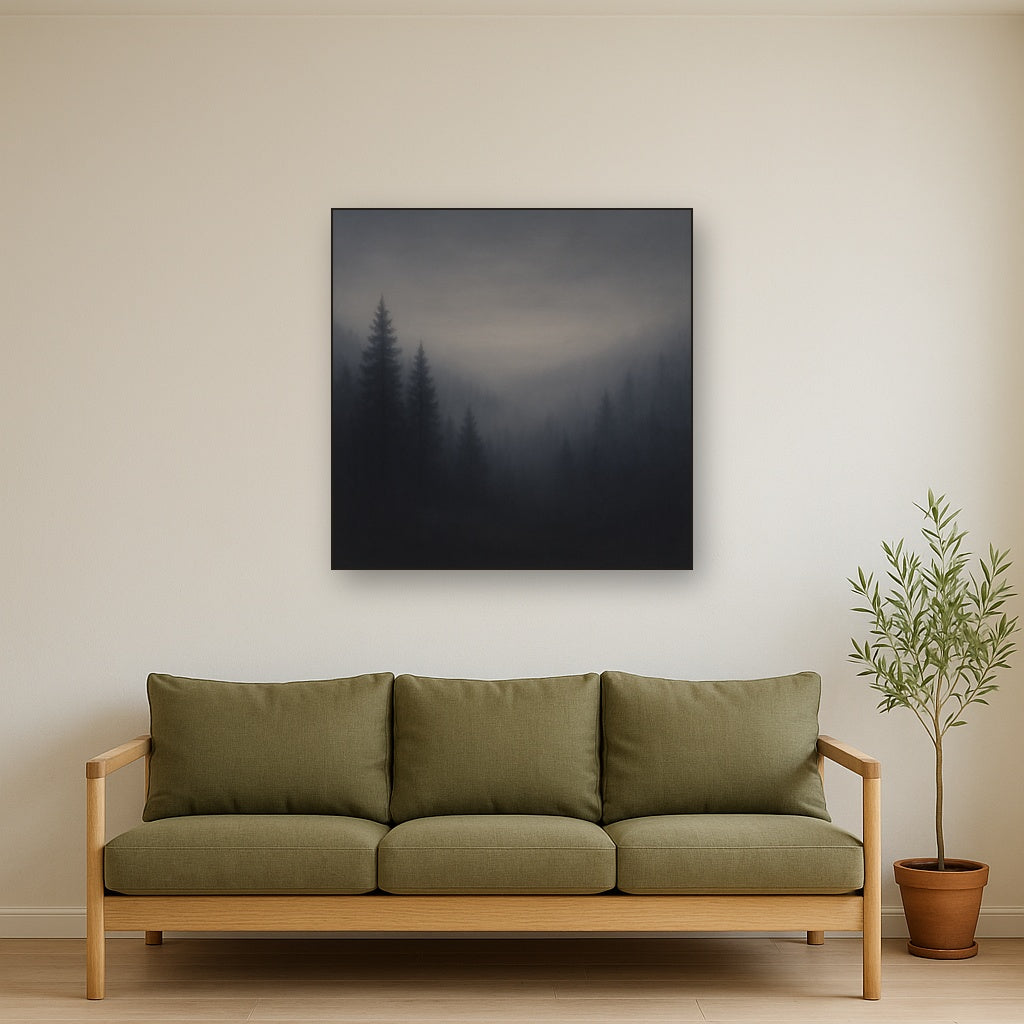 Dusk over Silent Pine Ridgeline in Charcoal Fog No. 15 Oil Painting - View 2