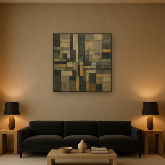 Urban Grid Modernist Abstract Oil Painting - View 2