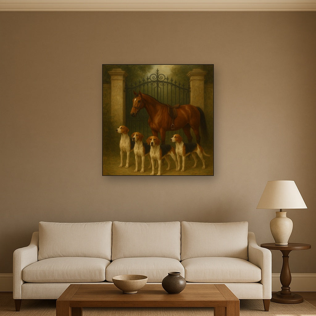 Hunting Hounds & Thoroughbred by Estate Gate No. 12 Oil Painting - View 2
