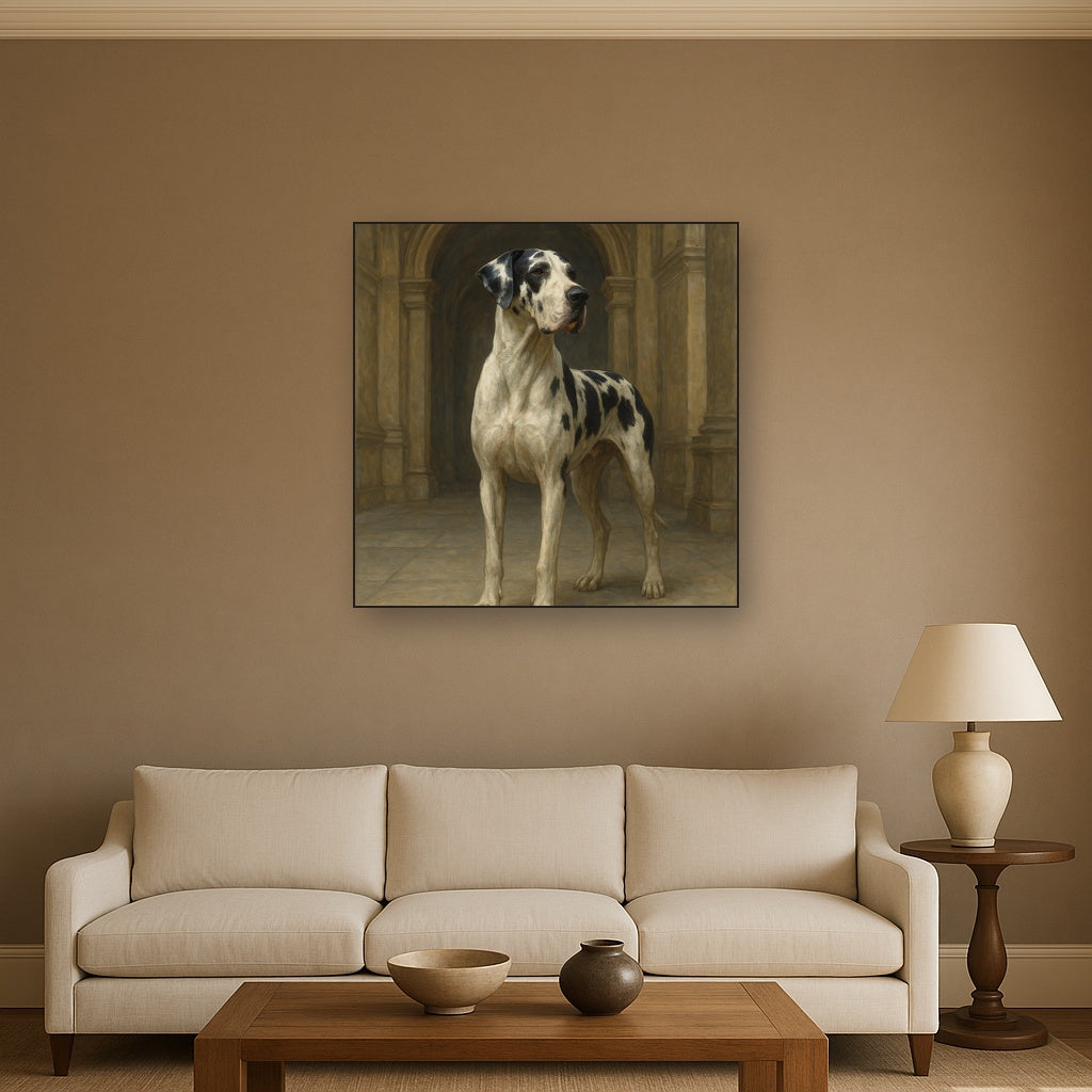 Regal Great Dane in Grand Architectural Hall No. 10 Fine Art Oil Painting - View 2