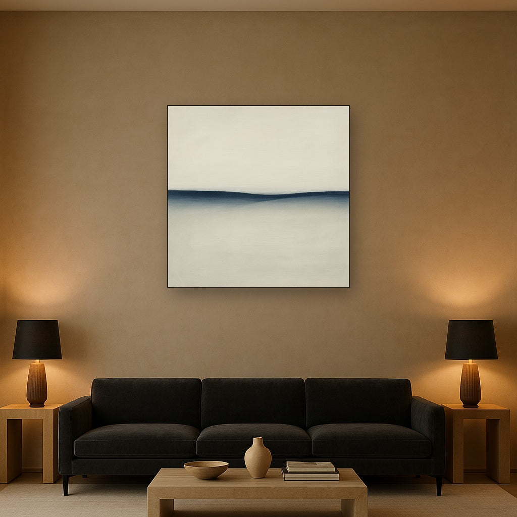 Minimalist Continuous Line Horizon in Deep Indigo No. 5 Fine Art Oil Painting - View 2