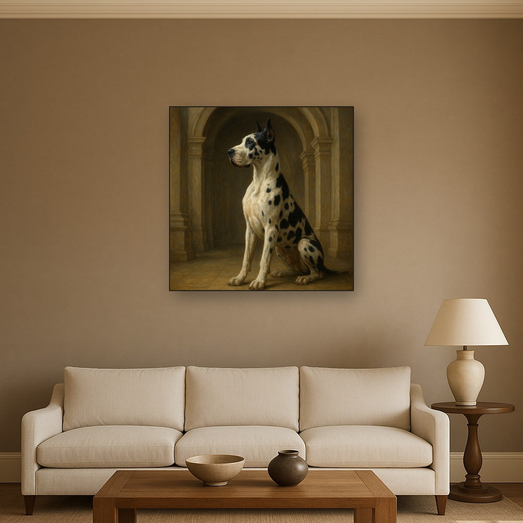Regal Great Dane in Grand Architectural Hall No. 15 Fine Art Oil Painting - View 2