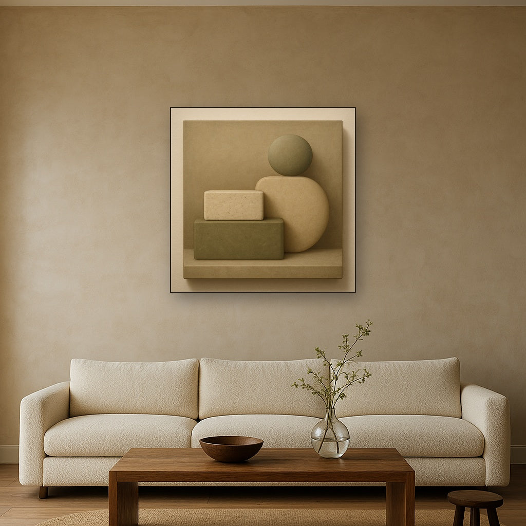 Muted Olive & Sandstone Geometric Balance No. 21 Oil Painting - View 2