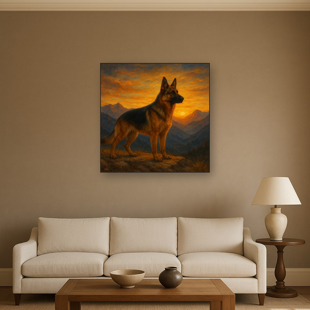 German Shepherd Standing in Alpine Sunset No. 6 Fine Art Oil Painting - View 2