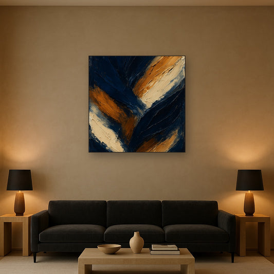 Dynamic Midnight & Raw Umber Abstract Oil Painting - View 2