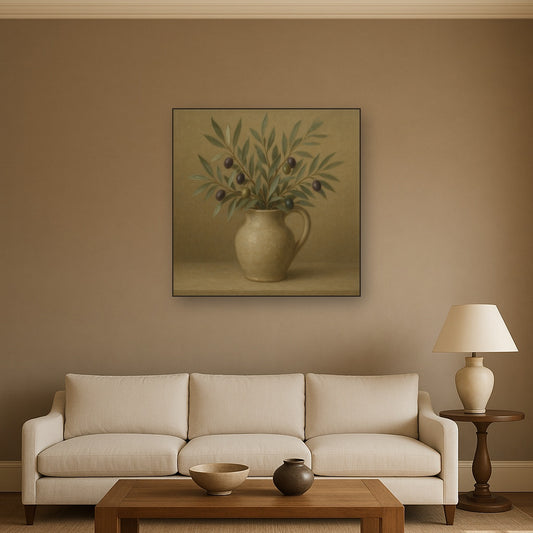 Wild Olive Sprigs in Stoneware Pitcher No. 6 Oil Painting - View 2