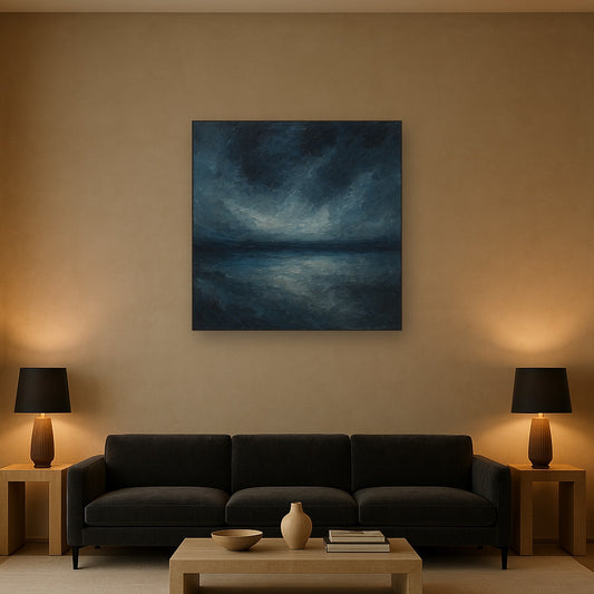 Atmospheric Indigo Horizon Abstract Oil Painting - View 2