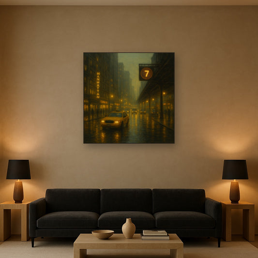 Rain-Drenched Manhattan Avenue Lights No. 7 Oil Painting - View 2