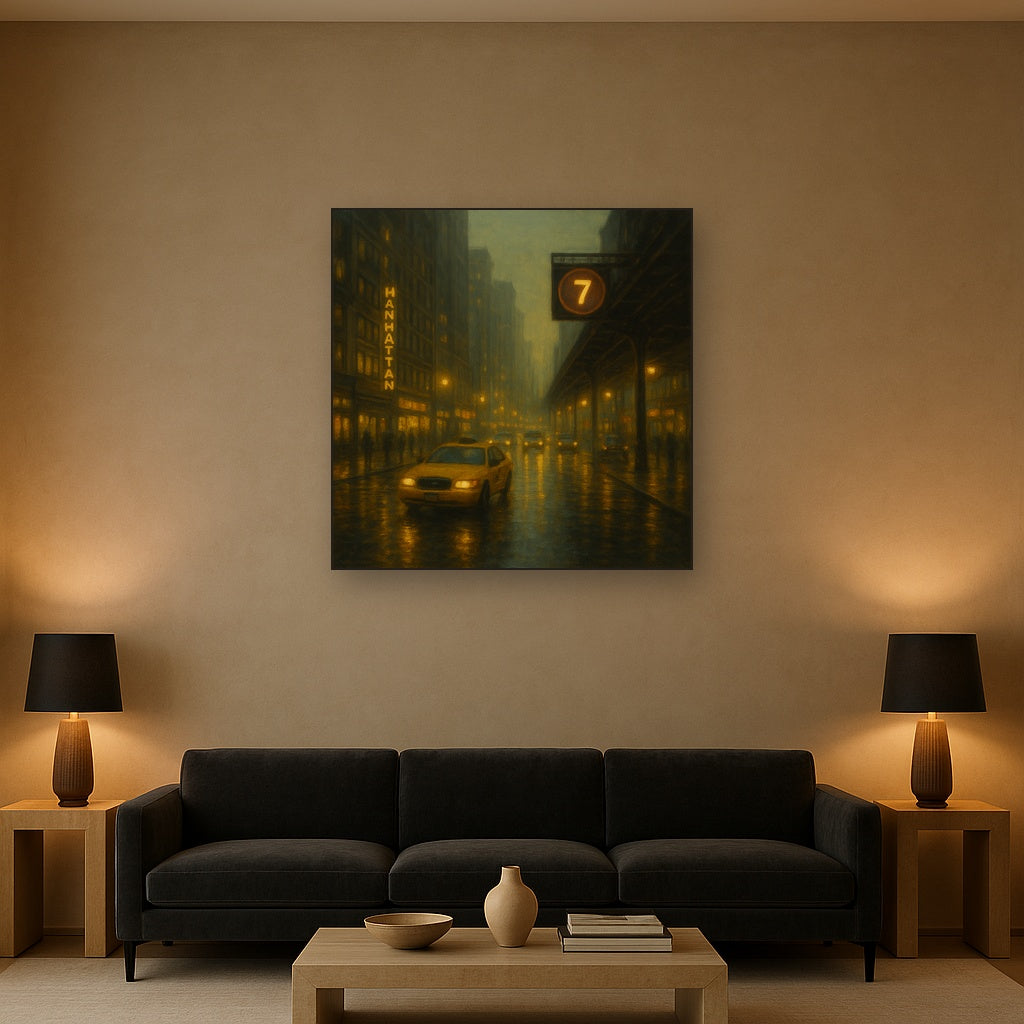 Rain-Drenched Manhattan Avenue Lights No. 7 Oil Painting - View 2