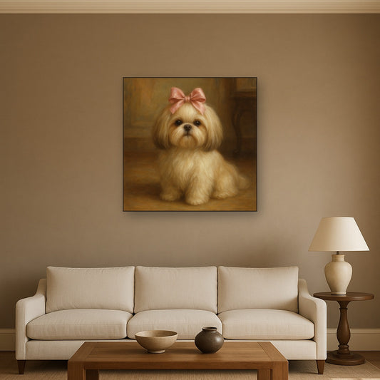 Sweet Shih Tzu with Silk Bow in Parlor No. 12 Fine Art Oil Painting - View 2