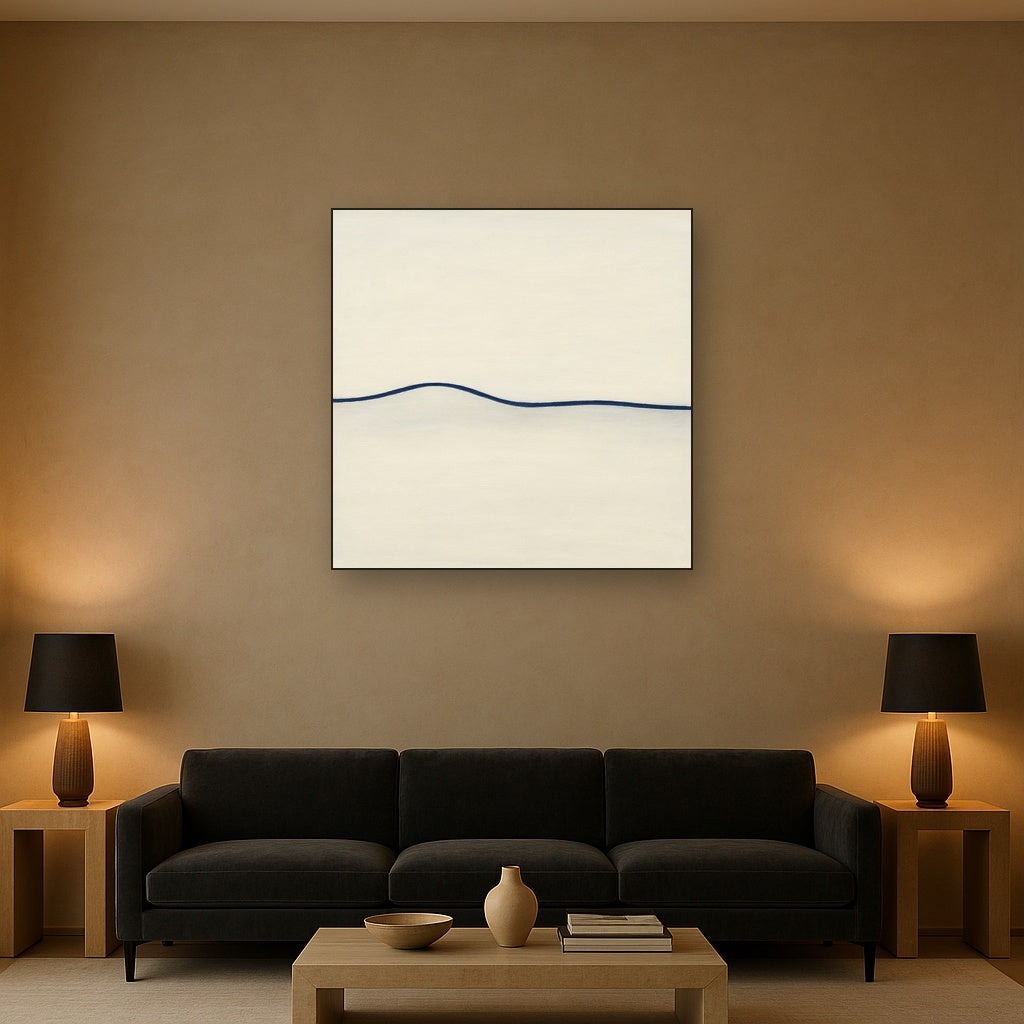 Minimalist Continuous Line Horizon in Deep Indigo No. 7 Fine Art Oil Painting - View 2