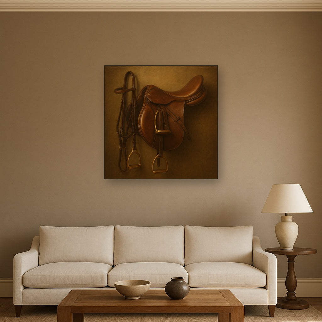Vintage Bridle & Polished Leather Saddle No. 2 Oil Painting - View 2