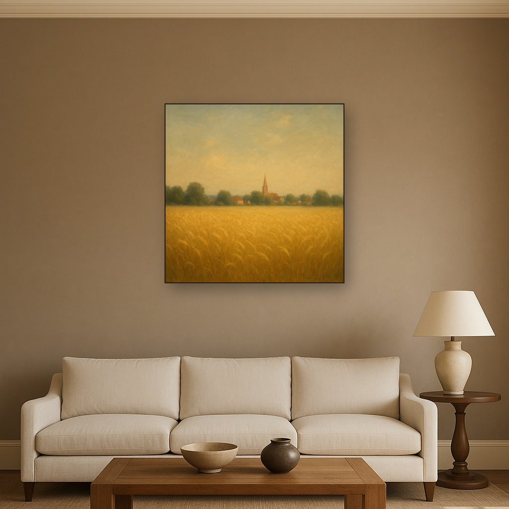 Sun-Drenched Wheatfield & Distant Village No. 7 Oil Painting - View 2