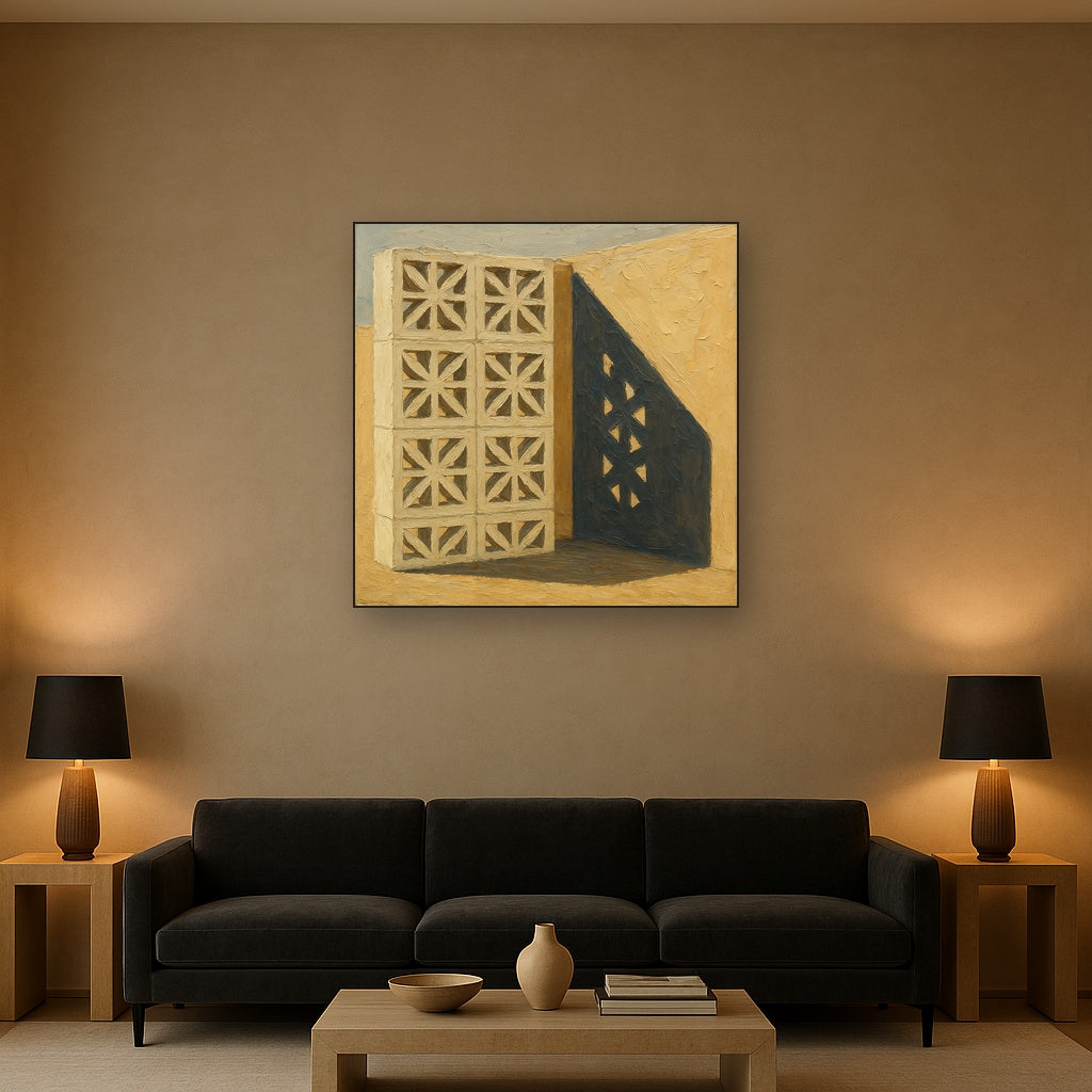 Desert Modern Breeze Block Shadow No. 6 Oil Painting - Styled in Modern Living Room