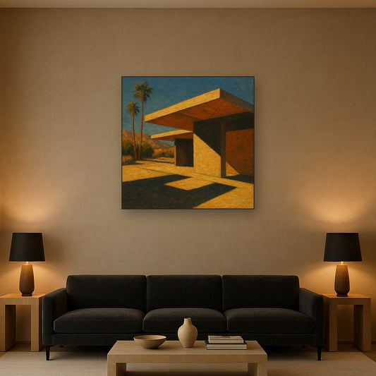 Palm Springs Modernist Pavilion Shadow No. 7 Oil Painting - Styled in Modern Living Room