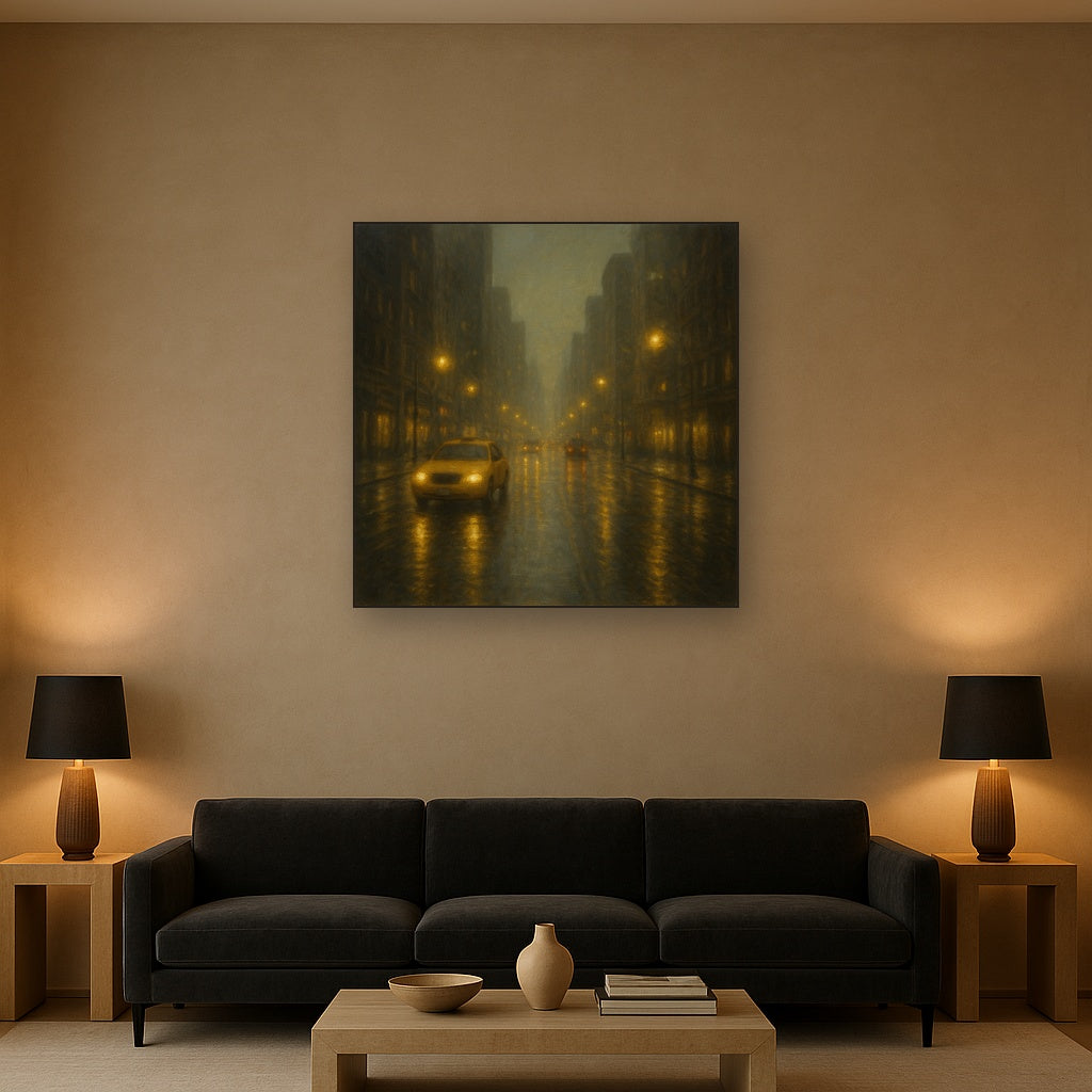 Rain-Drenched Manhattan Avenue Lights No. 16 Oil Painting - View 2