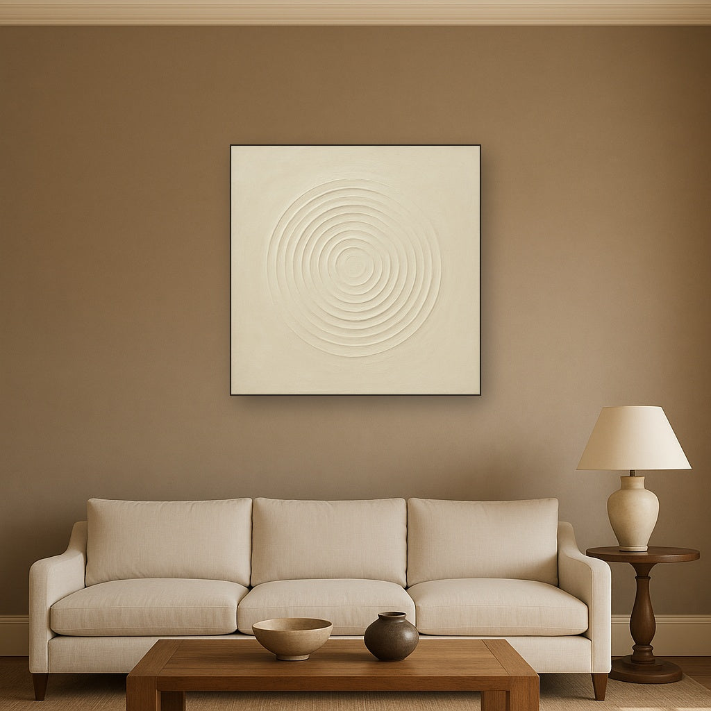 Concentric Zen Circles in Ivory No. 8 - Modern Fine Art Oil Painting - View 2
