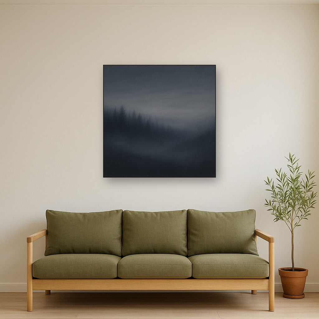 Dusk over Silent Pine Ridgeline in Charcoal Fog No. 6 Oil Painting - View 2