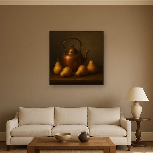 Antique Copper Kettle & Orchard Pears No. 2 Oil Painting - View 2