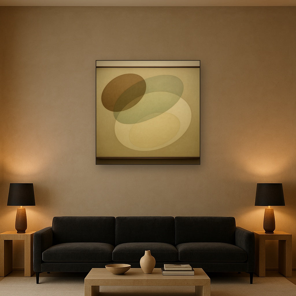 Floating Ellipse Harmony in Walnut & Pale Sage No. 10 Oil Painting - View 2