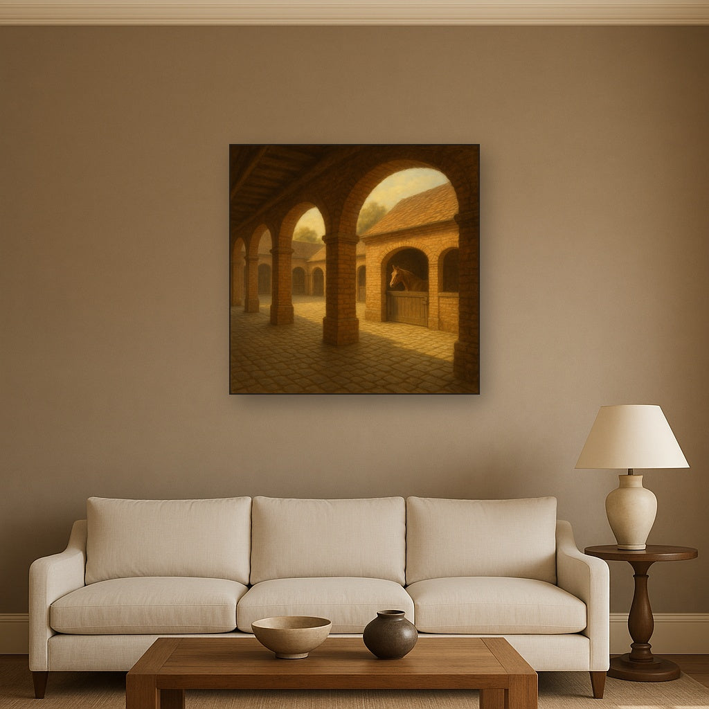 Equestrian Stable Courtyard in Late Afternoon No. 5 Oil Painting - View 2
