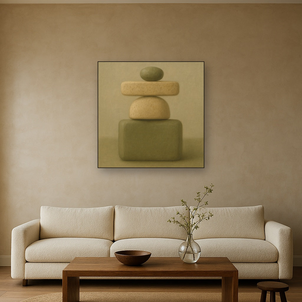 Muted Olive & Sandstone Geometric Balance No. 6 Oil Painting - View 2