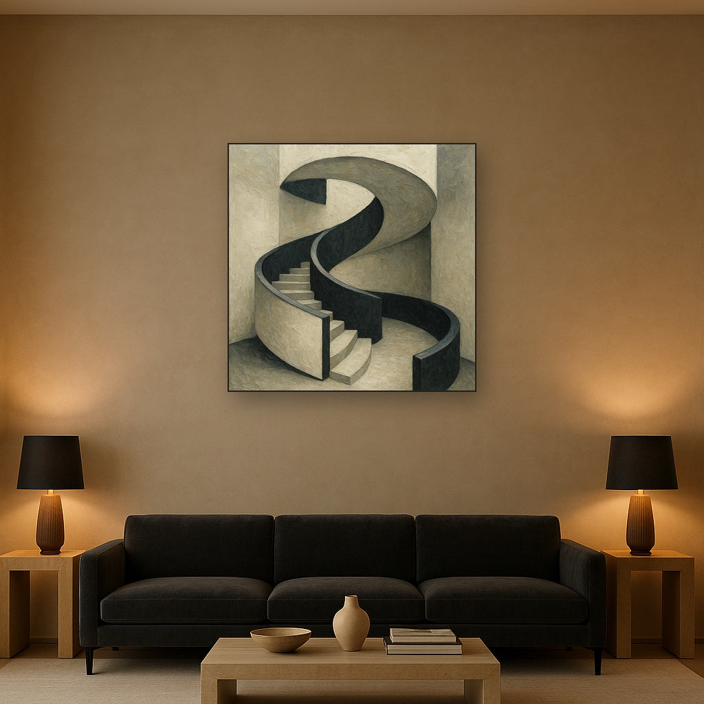 Minimalist Spiral Staircase Geometric Oil Painting - View 2