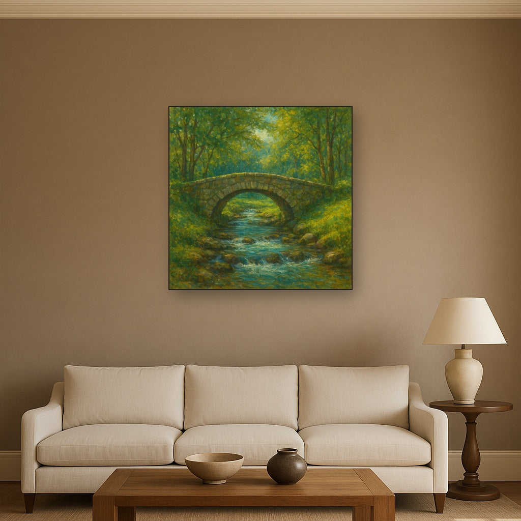 Old Stone Bridge over Bubbling Country Stream No. 3 Fine Art Oil Painting - View 2