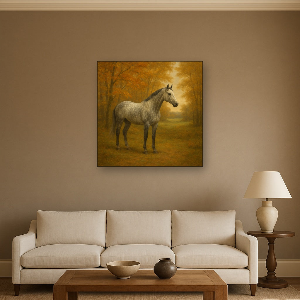Dappled Grey Hunter in Autumn Woodland No. 8 Oil Painting - View 2