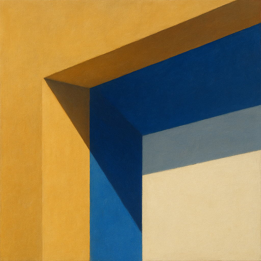 Sun & Shadow Architectural Facade Geometry Fine Art Oil Painting - View 1