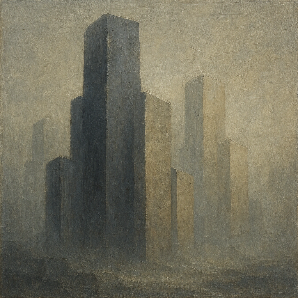 Monolithic Forms in Slate & Alabaster Oil Painting - View 1